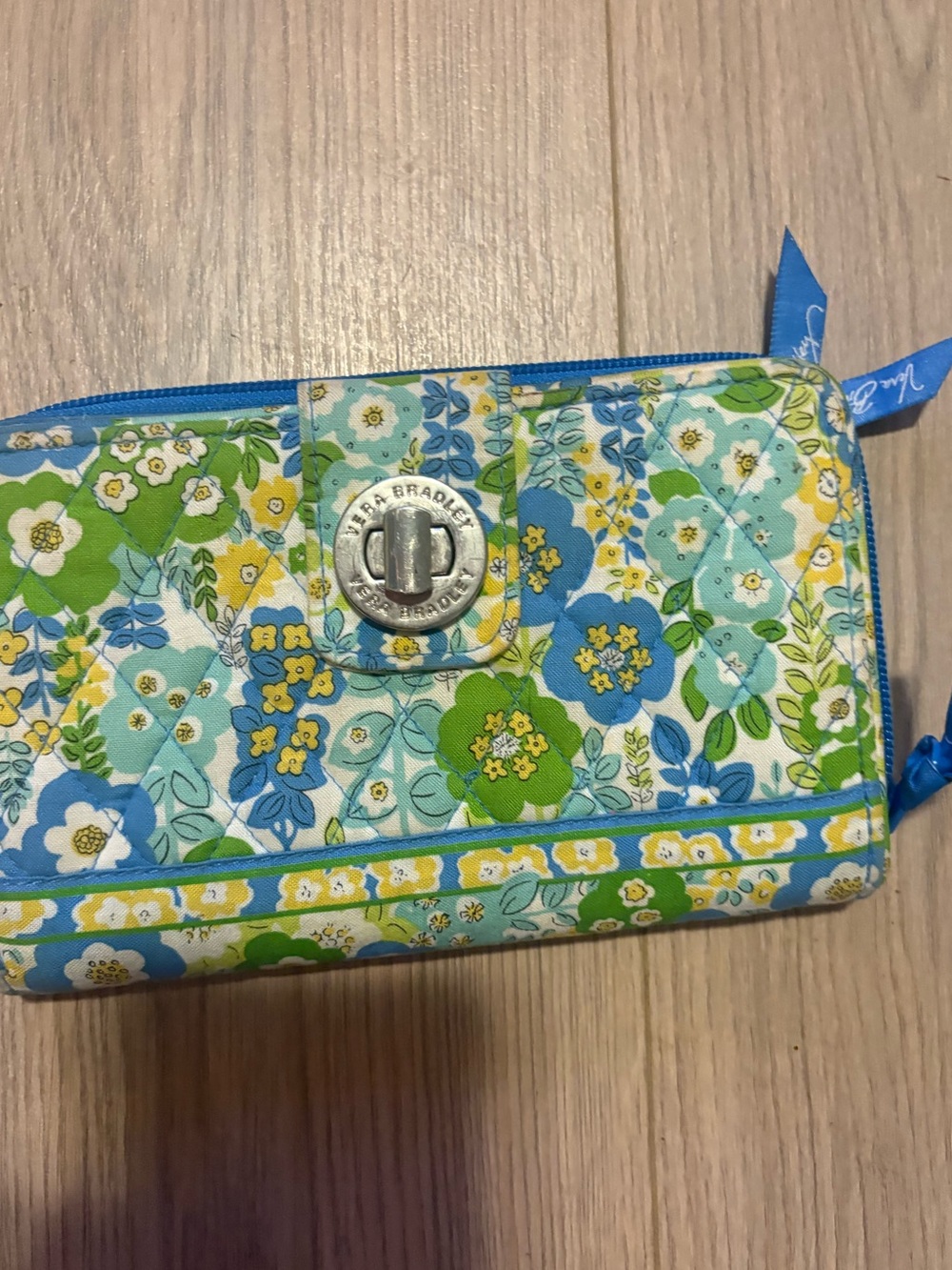 Vera Bradley Quilted Floral Zip Wallet in Turquoise Green Yellow